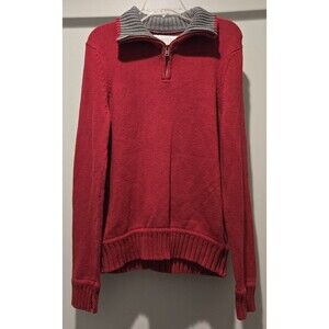Aeropostale med Red Quarter Zip Pullover Sweater Gray‎ Collar Ribbed Knit Casual